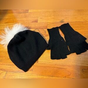 Women’s black hat and sparkle gloves set, wool
